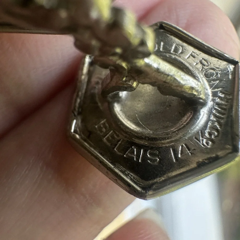 Antique Art Deco Single Cufflink David Belais 14K White Yellow Gold Masonic 2.9g
